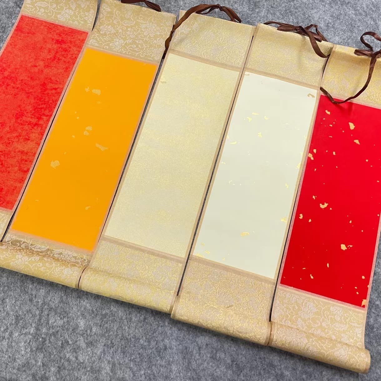 Mini blank scrolls, small handwritten Zen calligraphy paper, wax-dyed semi-raw and semi-ripe calligraphy work paper with hanging scroll.