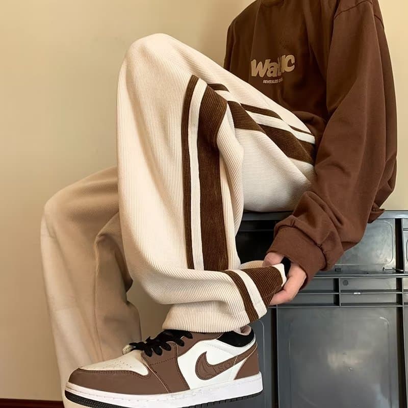 Retro American Corduroy Men's Loose Sports Casual Long Pants High Street Wide Leg Straight Tube Trendy Spring Autumn