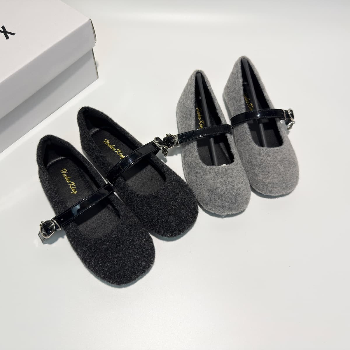 French Style Gentle Little Chanel Girls Mary Jane Cotton Shoes Autumn Winter Kids Shoes Vintage Shoes Gray Furry Shoes for Girls