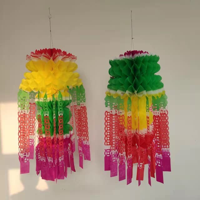 Colored copy paper lantern double-layer paper plastic paper Qingming flower Qingming hanging decoration green mountain strip Qingming Festival lantern