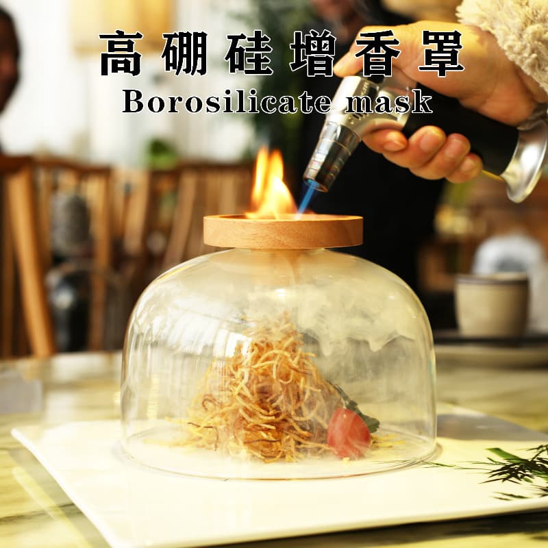 Solid wood smoking aroma cover high borosilicate glass aroma enhancement wood cover molecular gastronomy