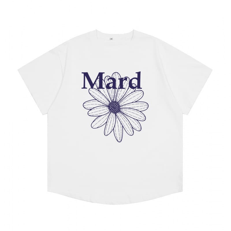 Korean trendy short-sleeve T-shirt with daisy and dachshund print, summer crew neck, pure cotton, loose fit, same style as Kim Go-eun, women's