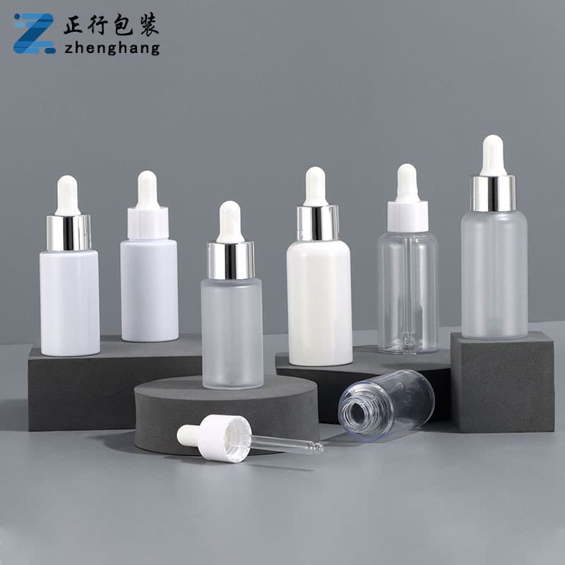 In-stock 60ml frosted transparent cosmetic makeup remover oil essence bottle, round shoulder empty bottle, 30ml plastic dropper bottle