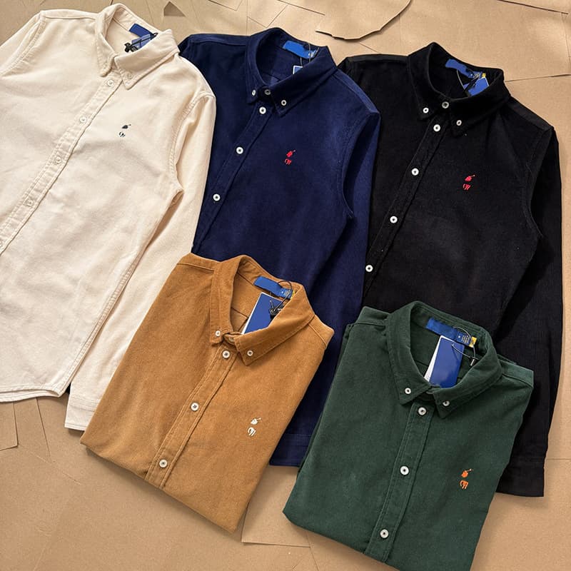 Cross-border foreign trade supply RL Raff pony logo embroidered classic Paul corduroy solid color long-sleeved shirt for men and women