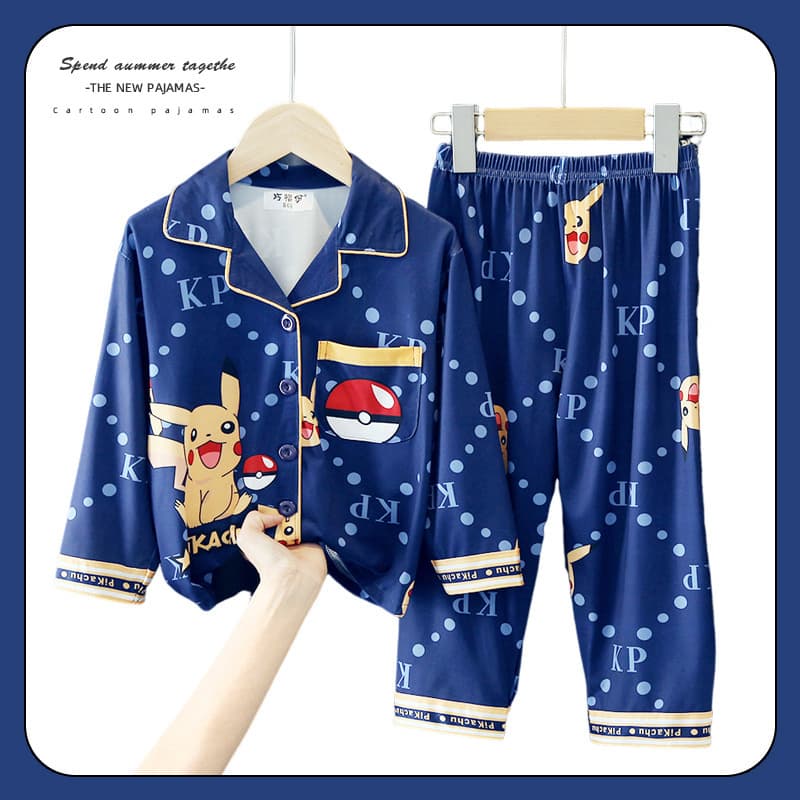 Children's Pajamas Spring and Autumn Long Sleeve Thin Cardigan Home Clothes Set Boys Middle and Large Children Cartoon Print Cross-Border Wholesale