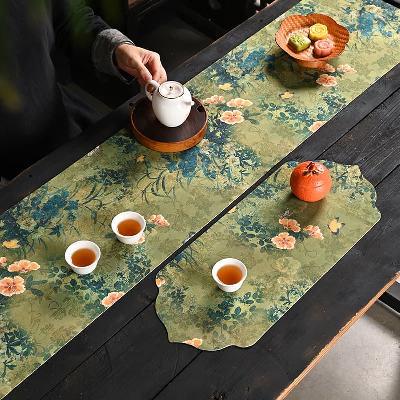 Waterproof Tea Mat, Home Double-sided Dry Brewing Chinese Zen Table Flag, Tea Table Cloth, Gambiered Gauze Anti-slip Tea Set Accessories