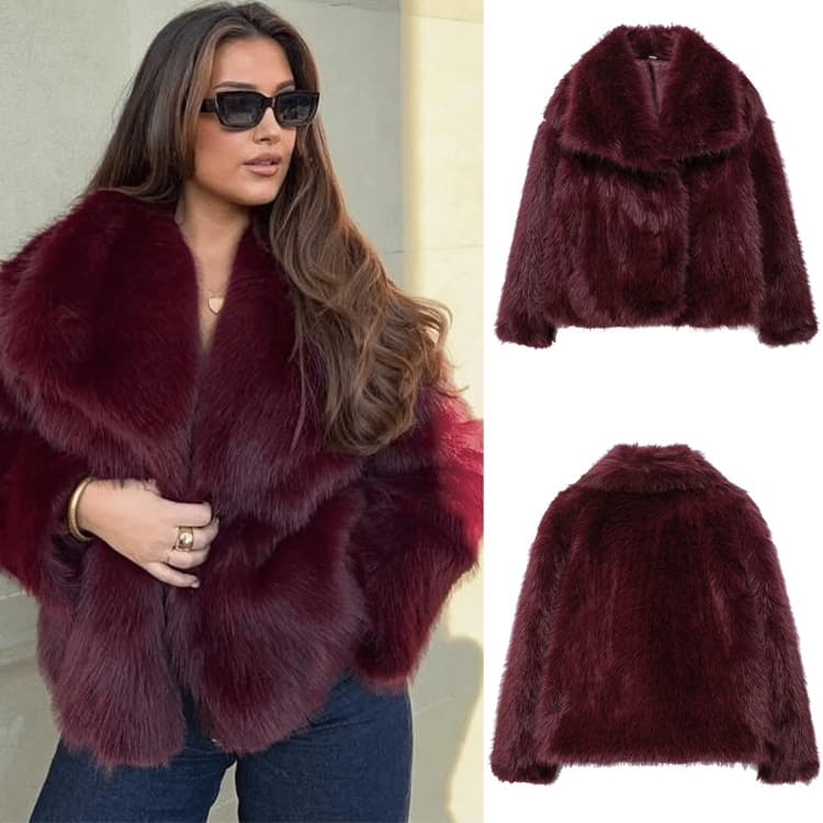 Cross-border Women's Solid Faux Fur Jacket Long Sleeve Lapel Autumn and Winter Casual Coat Daily Wear Faux Fur Women's Outerwear