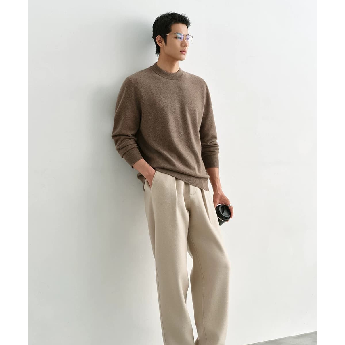 【100% Cashmere Essential】Men's Winter Crew Neck Pullover Pure Cashmere Sweater, Loose Fit Base Layer Thick Knit