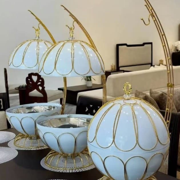 White stainless steel globe buffet stove, creative hanging cover buffet stove, hotel special fire boiler