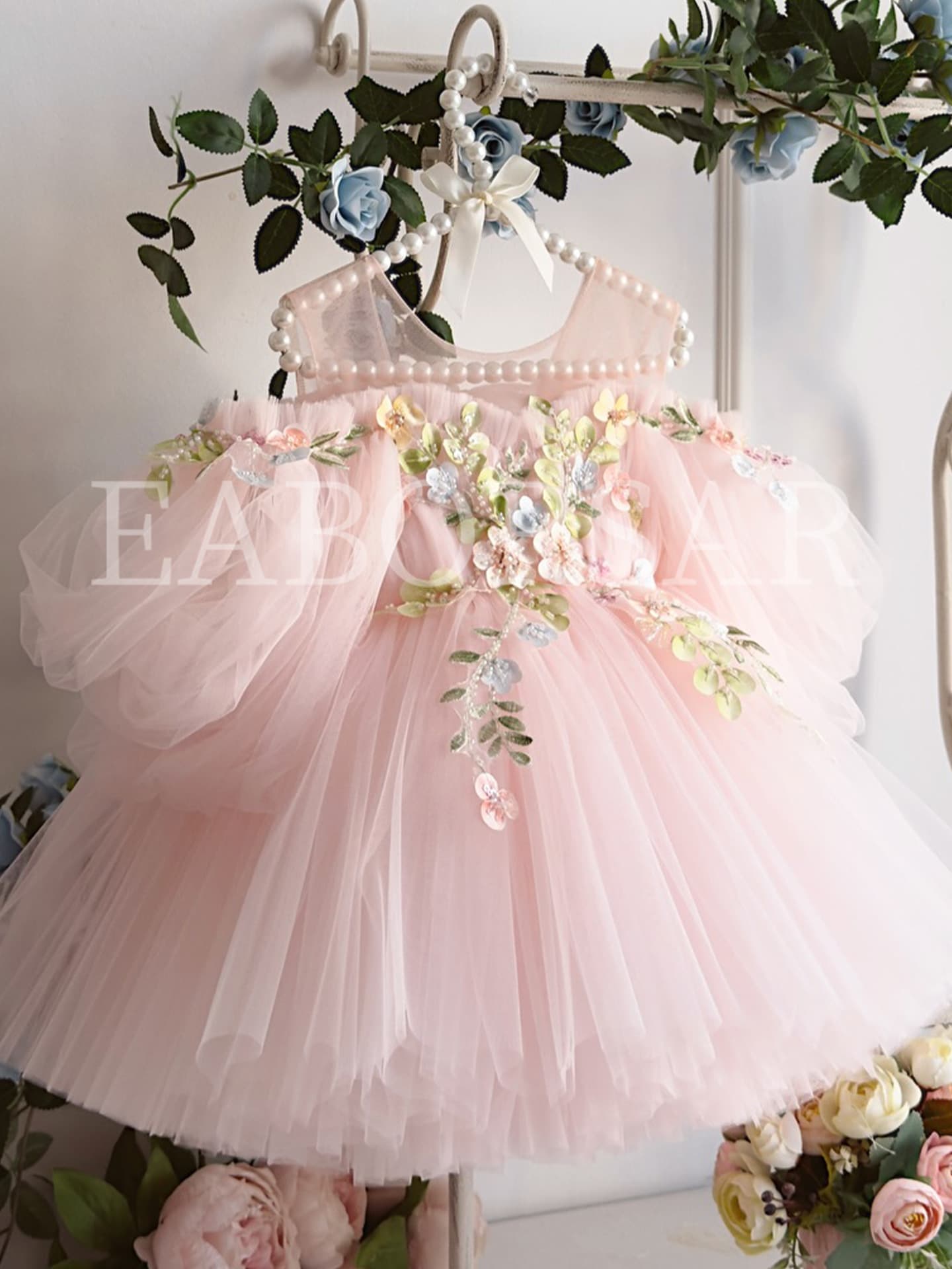 Pink Princess Dress for Girls, Children's Mesh Skirt for Children's Day, Amazon Cross-Border One-Year-Old Birthday Gown, European and American Dropshipping