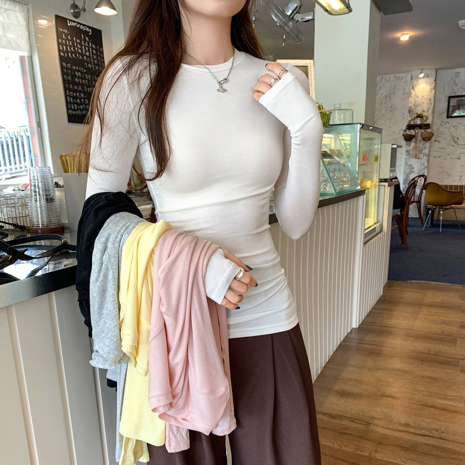 Lyocell Tencel Thin Slim Long-Sleeved T-Shirt for Women Early Autumn 2025 New High-Bottom Inner Layering Shirt Top