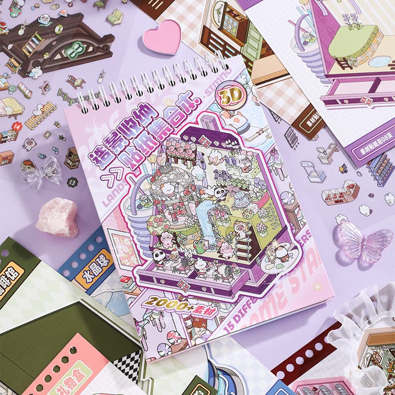 Xinmo Collection Book Cross-Border Hot Selling 3D Stereoscopic Miniature Scene Stickers Collection Book DIY Fun No-Cut Children's Day