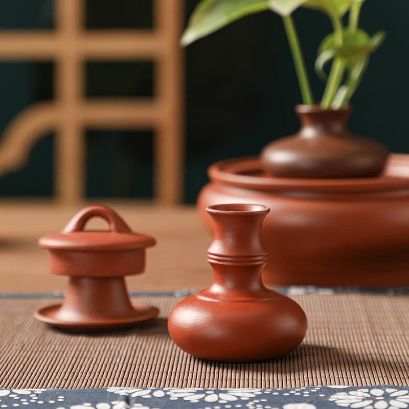 Chaozhou Chinese Style Vermilion Clay Teapot Lid Rest Holder, Small Vase Ornament Kung Fu Tea Set Accessories Tea Tray Pot Stand Lid Rack