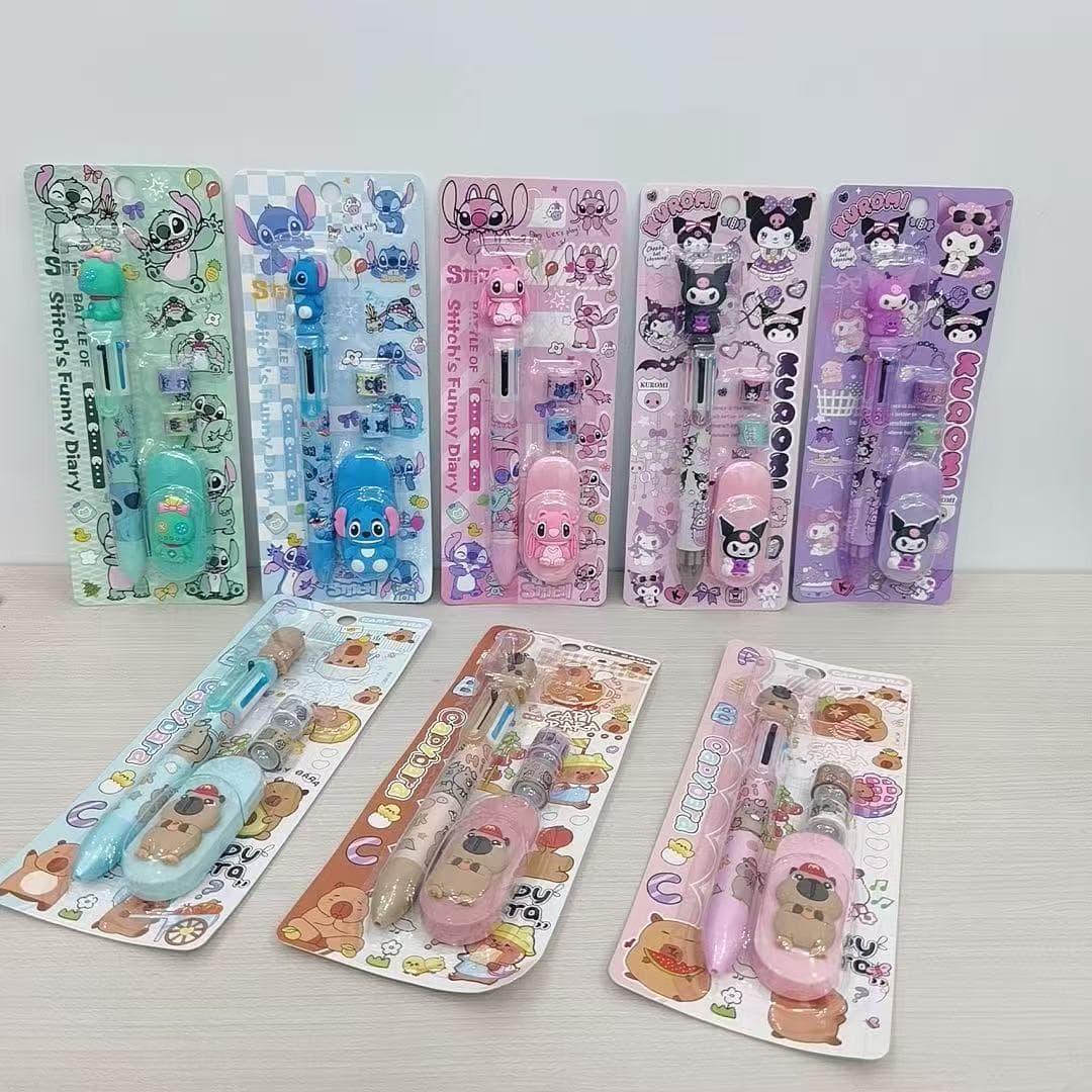 Cross-border Stitch six-color pen combination Kuromi Kapi ballpoint pen correction with handbook tape stationery set gift