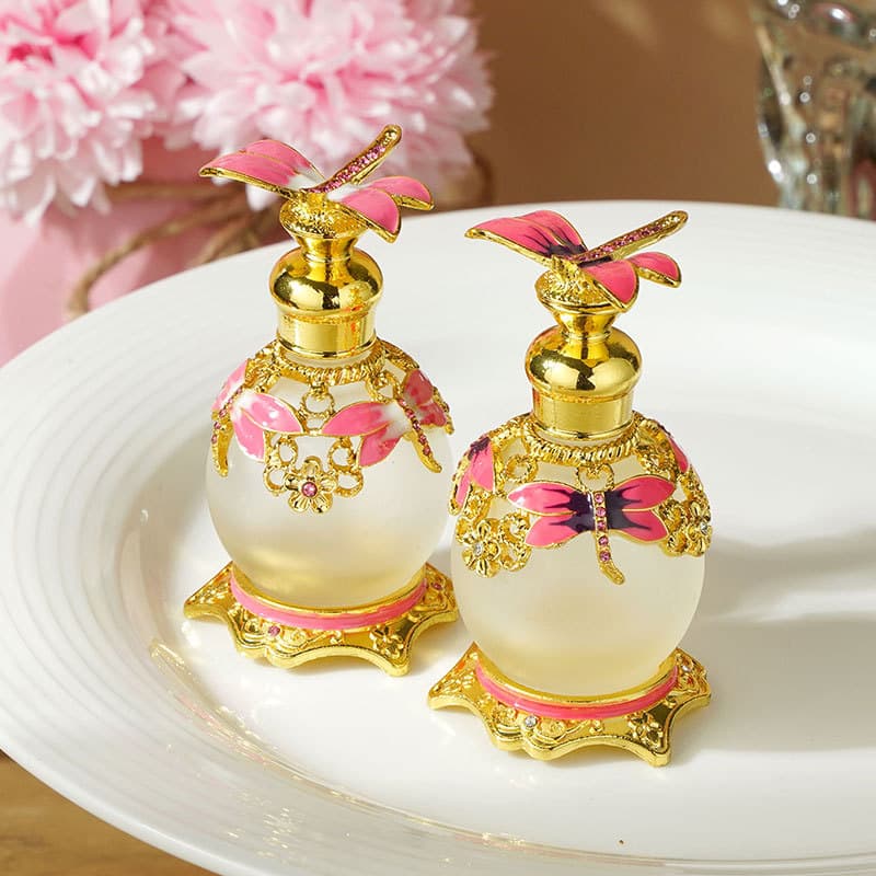 Cross-border Dubai 15ml Enamel-Painted Premium Butterfly Glass Perfume Bottle Empty Refillable Bottle for Export Essential Oil Bottle