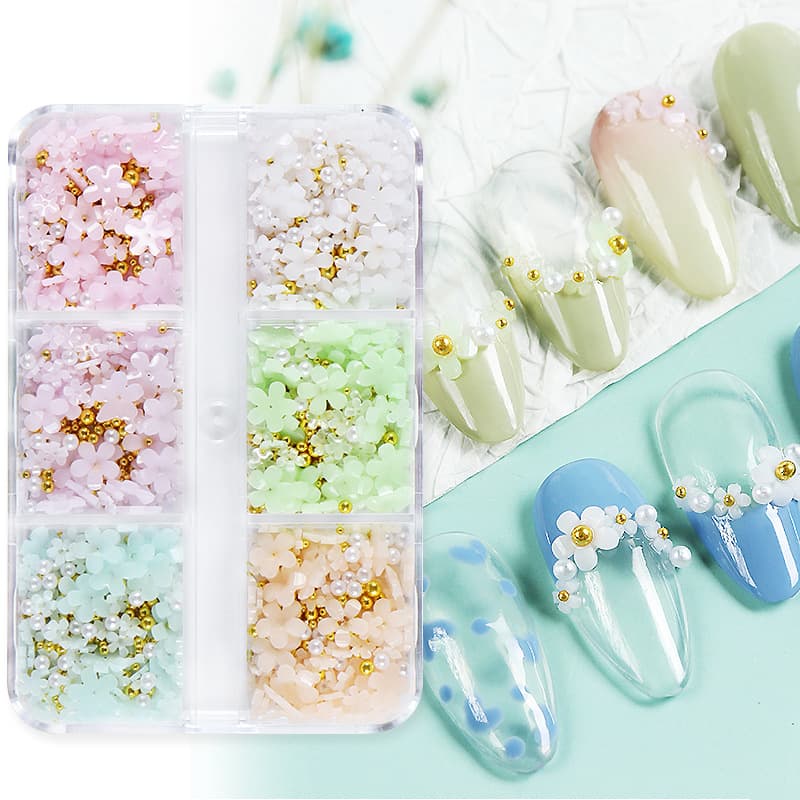 6-Grid Photochromic Five-Petal Flower Nail Art Charms, Boxed Mixed Acrylic Cute Resin Small Flower UV Color-Changing Decorations