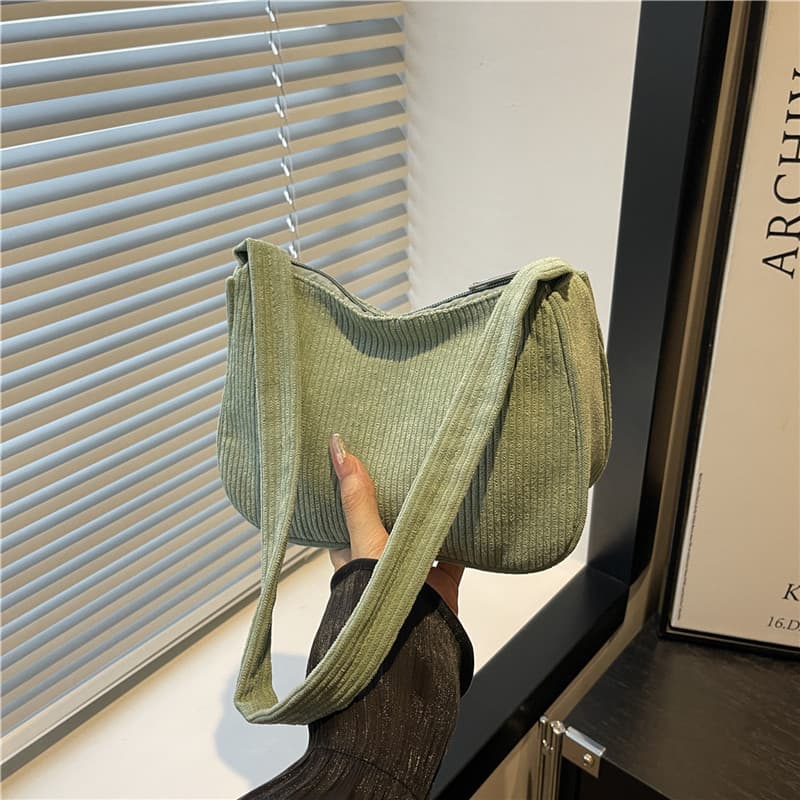 Korean style artistic cloth bag, simple casual corduroy cloth shoulder bag for women, solid color mini crossbody bag, portable canvas bag