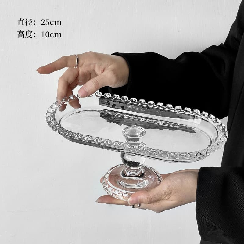 Korean-style Heart Edge Fruit Glass Plate Series, Home Transparent Pedestal Dessert Plate Cake Dish New Arrival