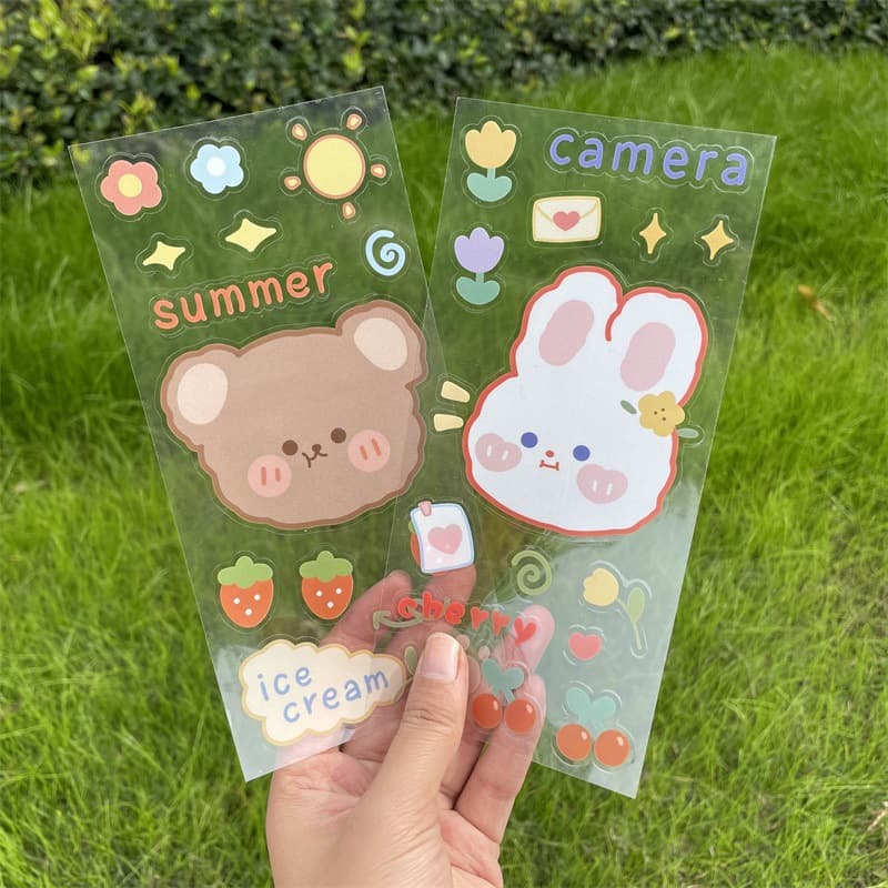 Cartoon Transparent PVC Sticker Storage Box Waterproof Sticker Ins Cute Girl Stickers Wholesale Thermos Cup Sticker Crystal Sticker