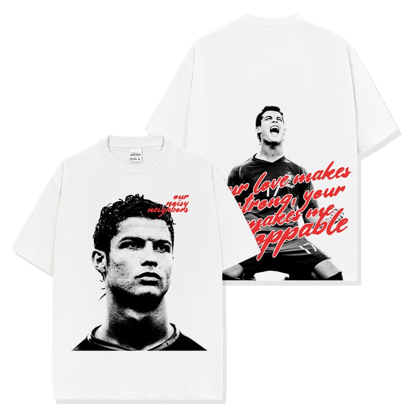 American retro Ronaldo printed white T Portuguese No. 7 football heavyweight short-sleeved men's vintage trendy brand