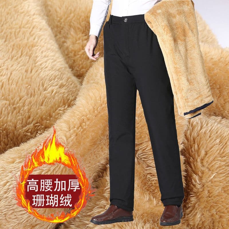Men's cotton-padded trousers, high-waisted, winter-wearing, fleece-lined, thickened, cold-resistant, plus-size, warm pants for seniors.