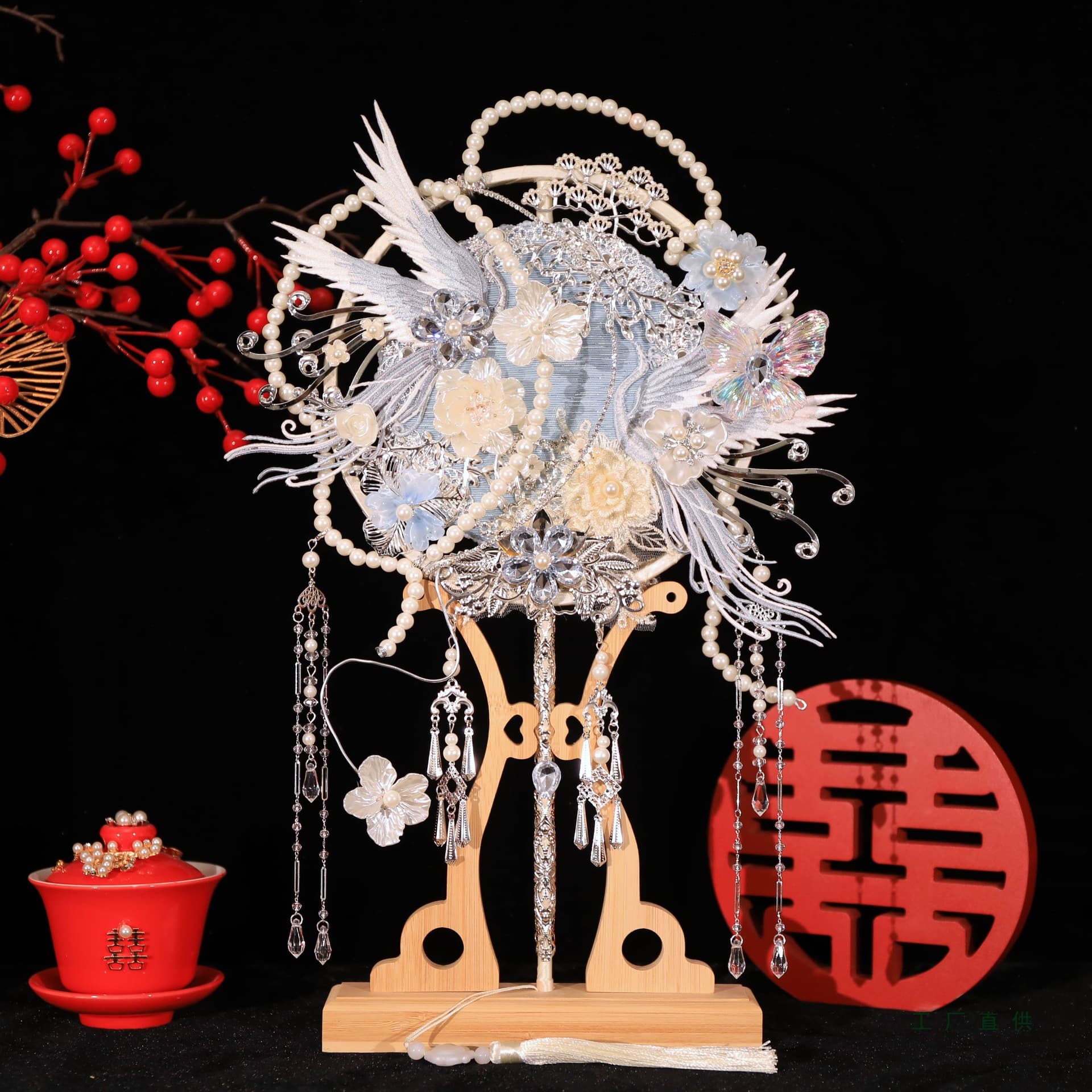 Round Fan Bride's Wedding Material Kit, DIY Xihe Double-sided Wedding Fan, Handmade Finished Bridal Fan