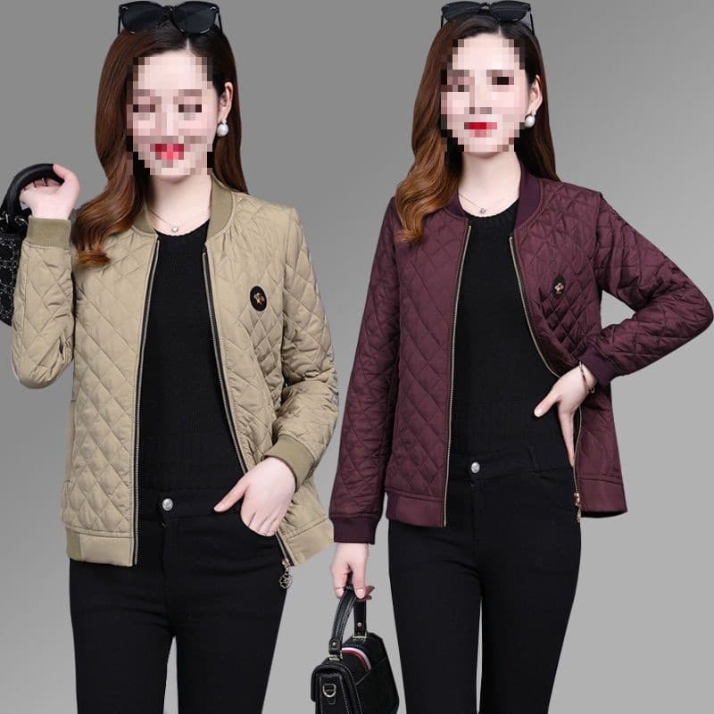 Spring and Autumn Short Quilted Jacket for Women, Lightweight Short Cotton Coat, New Style Petite Middle-Aged and Elderly Jacket Top