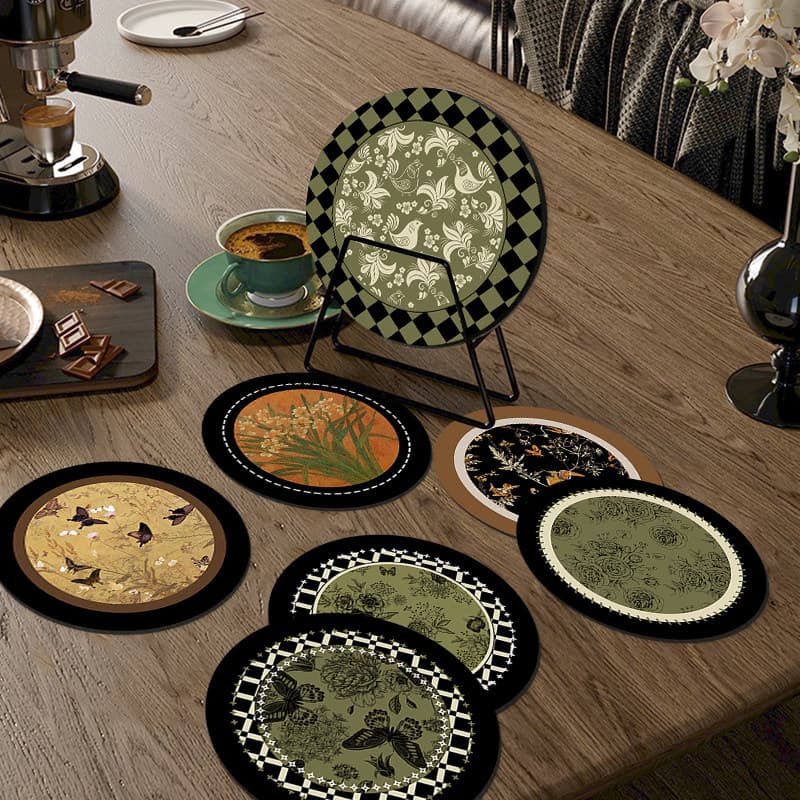 Retro Floral Diatomaceous Earth Heat-Insulating Mat, Home Use, Stain-Resistant and Easy to Clean, Absorbent Coaster, Wear-Resistant and Non-Slip Table Protector