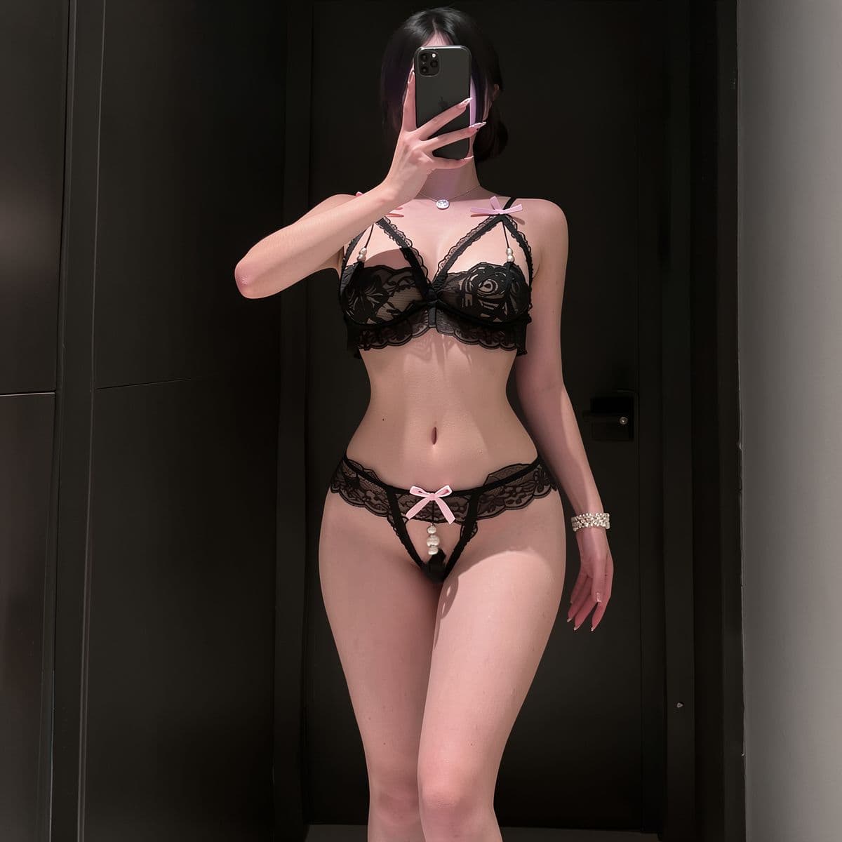 Lingerie Three-Point Lace Bra and Open-Crotch Panty Set, No-Removal Sleepwear, Seductive Passionate Flirting, Hot Wholesale Sexy Nightwear