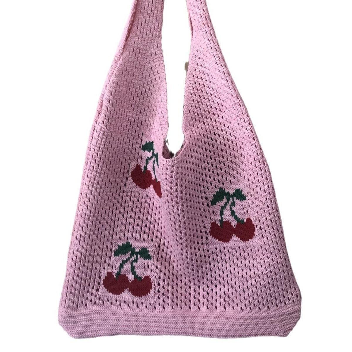 2024 new ins bag cross-border exclusive knitted bag woven bag large capacity tote bag cherry shoulder bag