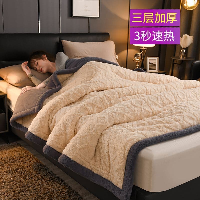 Three-layer blanket thickened winter cover blanket coral lamb fleece dormitory quilt warm double and single cover