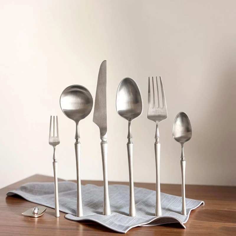 European Brushed 304 Stainless Steel Home Western Cutlery Set - Steak Knife Fork Spoon Chopsticks 4-Piece Set with Long Handle Stirring Spoon