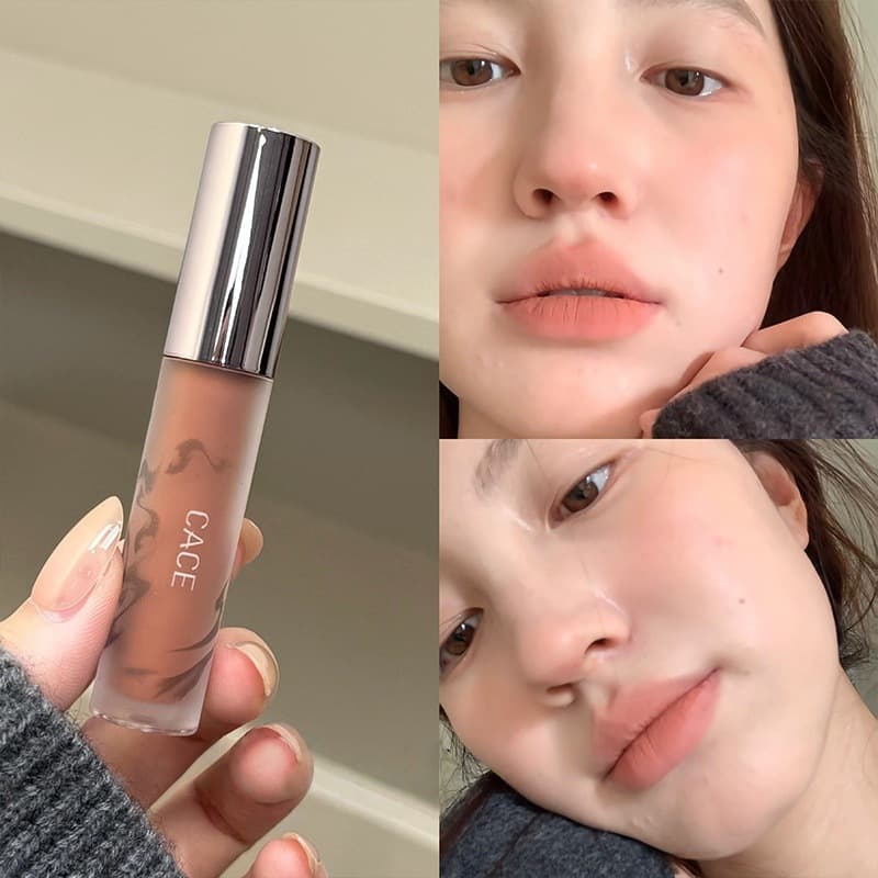 CACE Liquid Sand Soft Velvet Lip Clay Matte Soft Mist Easy to Apply Bare-Face Brightening Brown Series Lipstick Brightening Lip Glaze