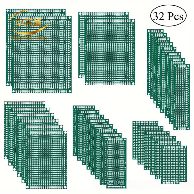 32PCS Double-Side Tin-Plated Board, High-Quality Fiberglass Board, HASL PCB, 2.54mm Pitch, 6 Specifications