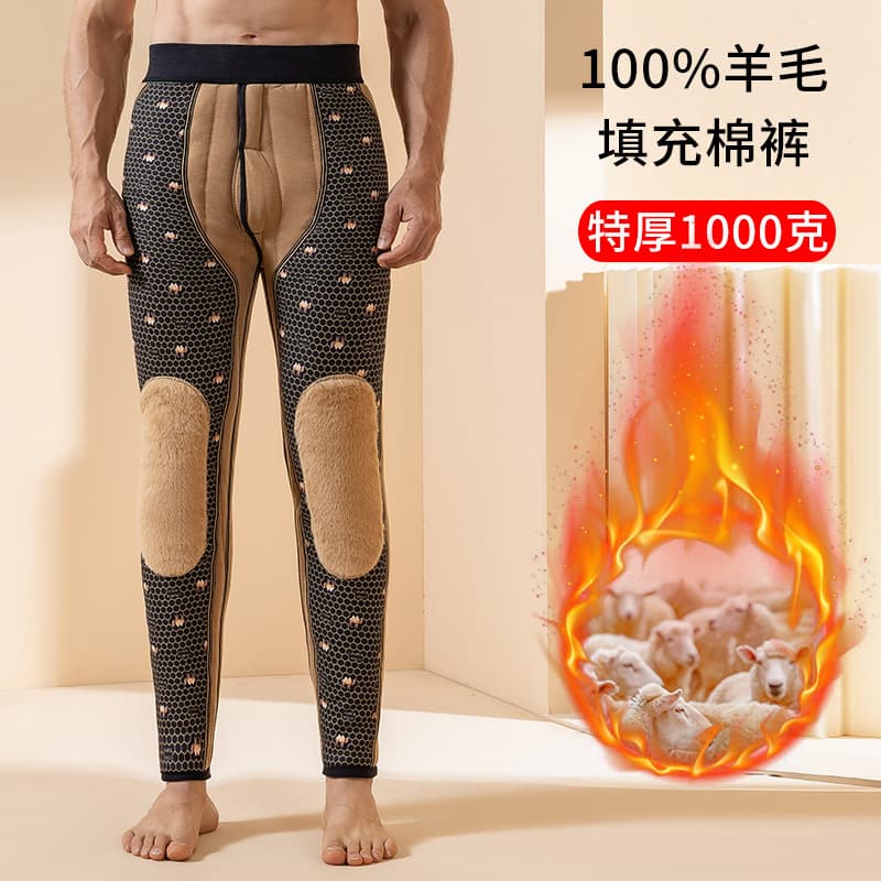 Extra Thick Cotton Pants for Middle-Aged and Elderly, Winter High-Waist Waist and Knee Protection Men's Thermal Pants, Wool Fleece Lined and Super Thick Long Johns