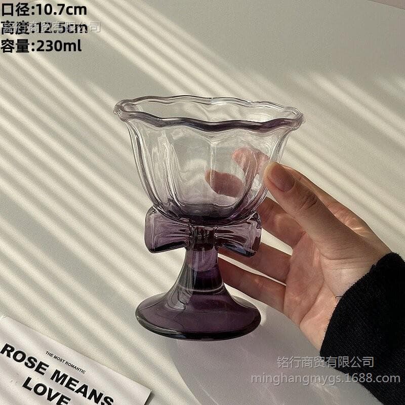 Creative Purple Bow Stemmed Glass Ins Style Cocktail Champagne Glass Fruit Wine Glass Cold Drink Coffee Cup