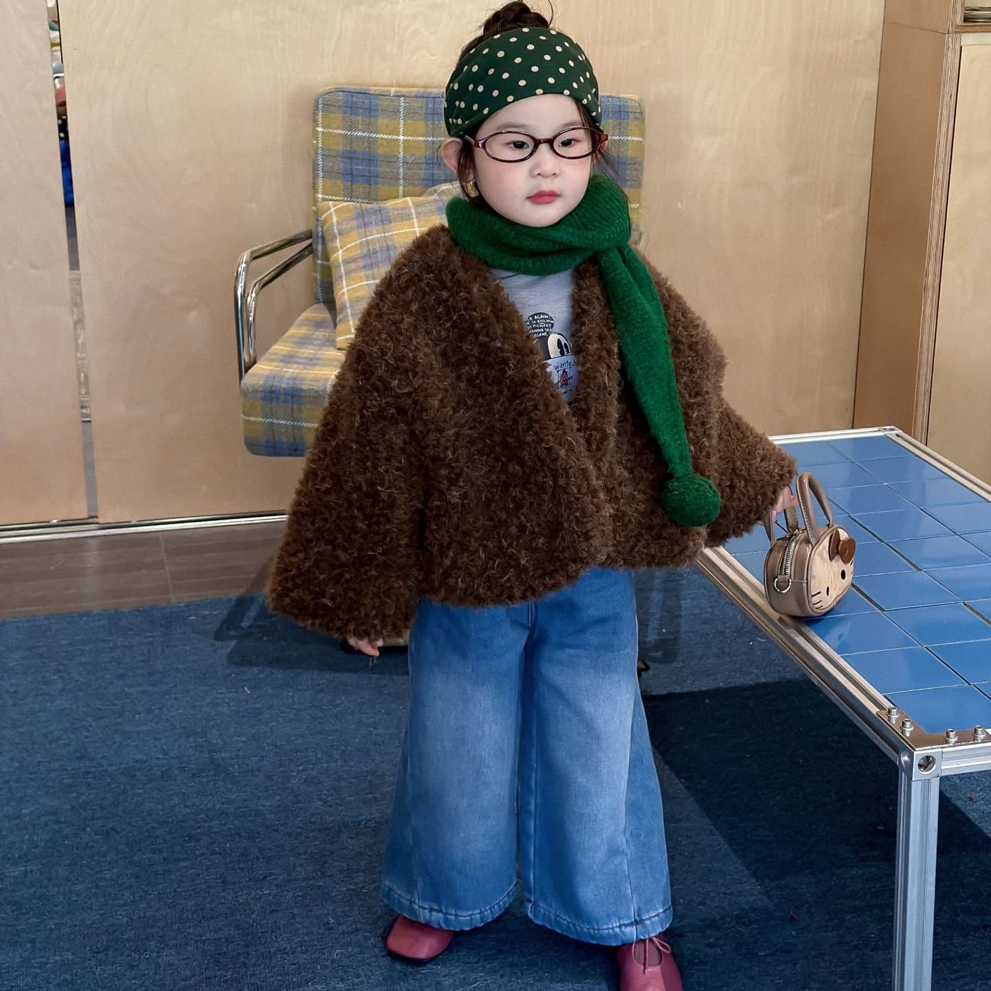 2025 Winter New Children's Clothing, Korean Style, Girls' Quilted Sweater, Stylish Furry Coat
