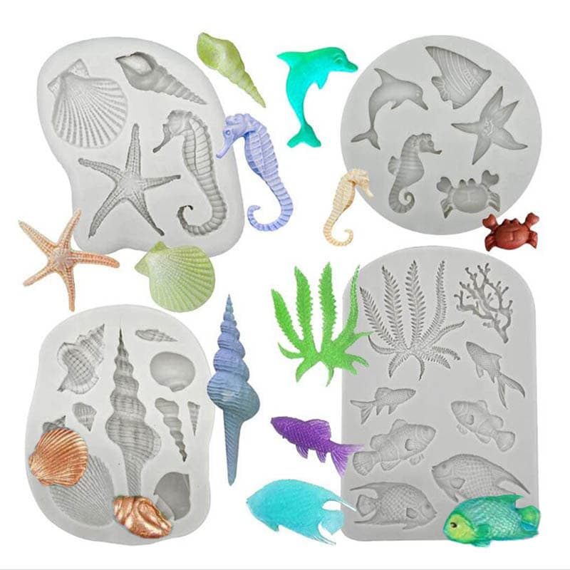 A variety of marine shell fish tail coral seahorse modeling silicone mold sugar cake soft clay plaster modeling