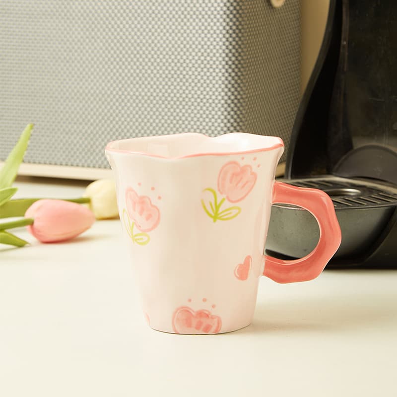 Creative Handmade Fresh Tulip Mug Hand-Painted Floral Ceramic Cup Office Gift Box Set Coffee Milk Cup