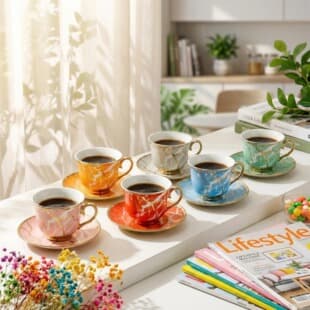Exquisite Cross-Border Coffee Cup & Saucer Set, Arabian Middle Eastern Ceramic Electroplated Cup & Saucer Set, 6 Cups & 6 Saucers Wholesale