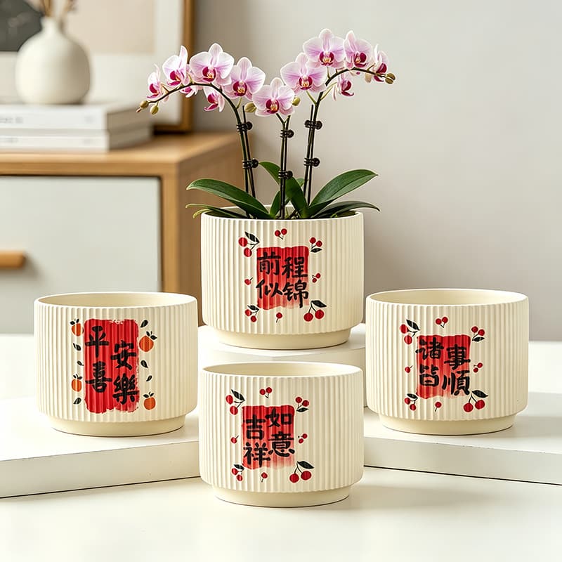 Wholesale Ceramic Flower Pot Home Nordic Cream Style Phalaenopsis Succulent Green Plant Pot Large Diameter Festive Flower Pot