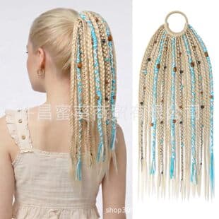 Xuchang Aisi Bohemian Style Ponytail Braid for Women 16 Inch, Viking Braid Elastic Band Ponytail Wig