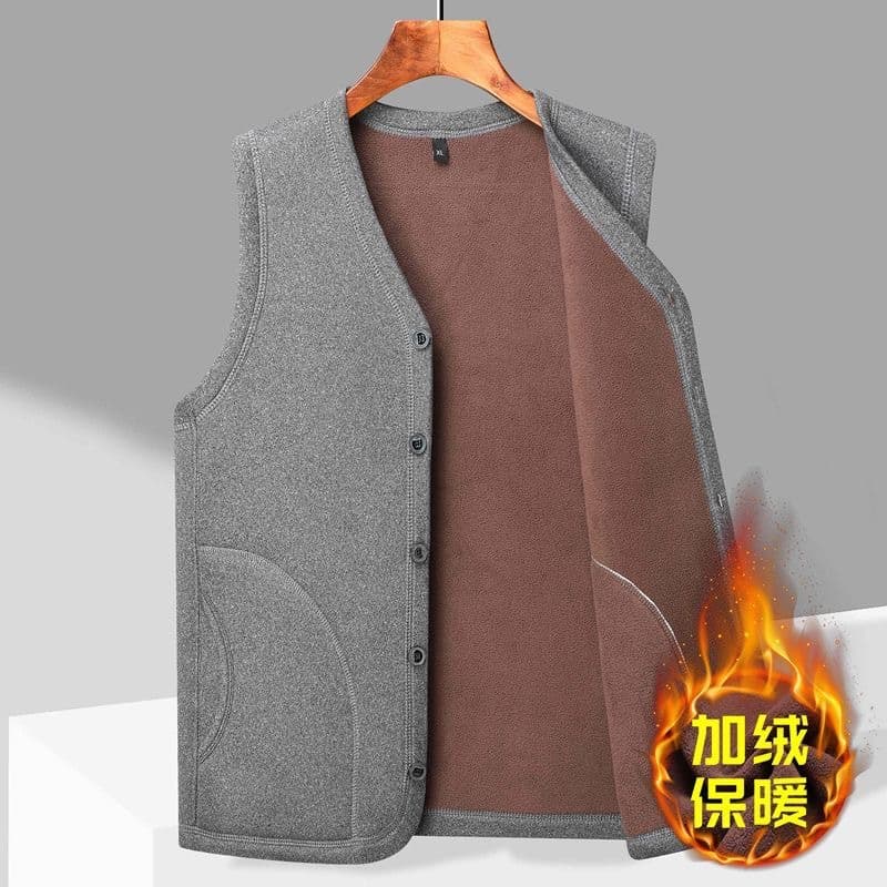 Fleece-lined thickened middle-aged/elderly vest, winter polar fleece, outerwear for seniors, dad style, men's clothing.