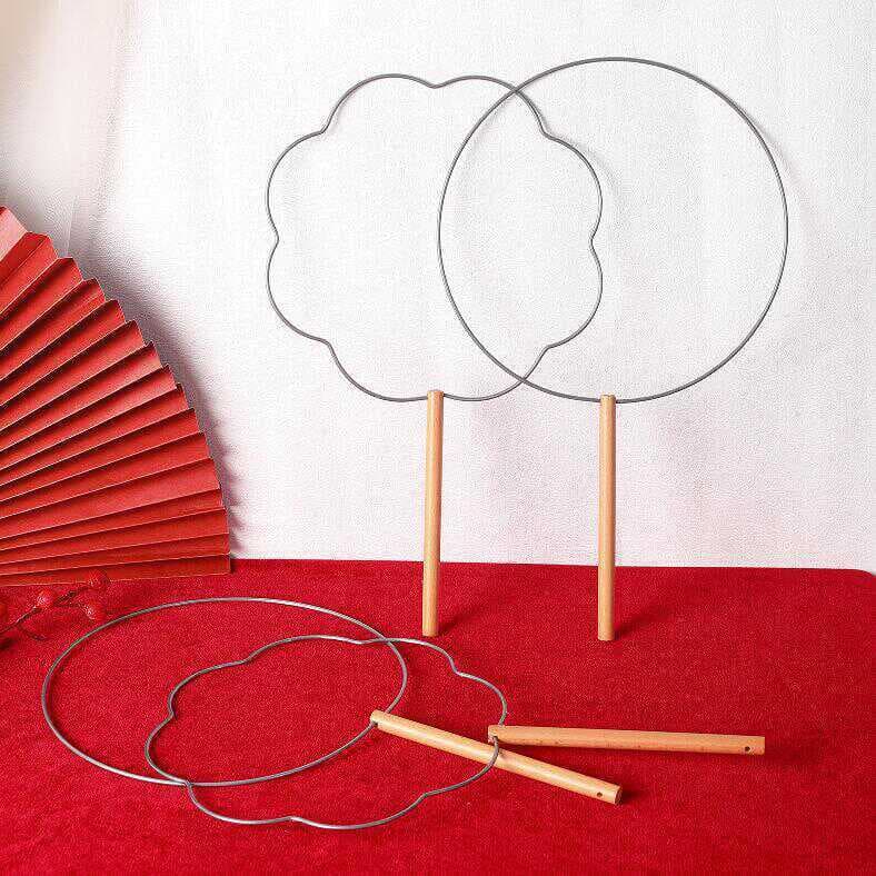 Hand-crocheted 3D Round Fan, Iron Frame DIY Ancient Style Hanfu Fan Skeleton, Semi-finished Material Kit, Round Irregular Fan