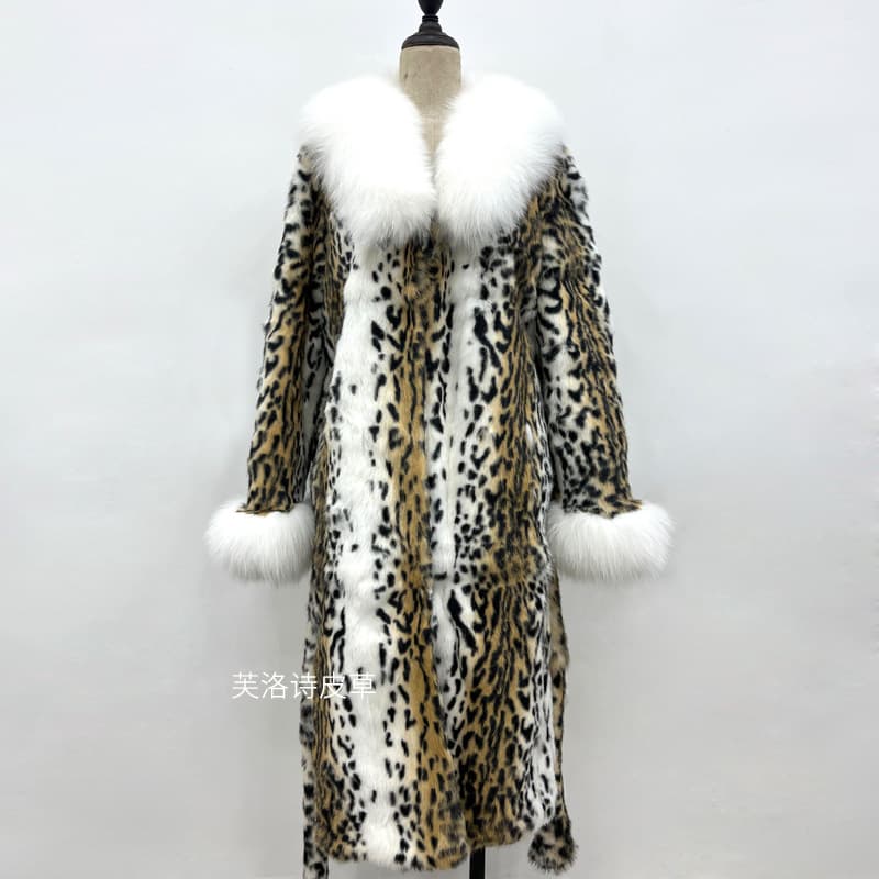2025 New Fur Coat Real Fur Jacket Haining Rabbit Fur Leather Long Style Drop Shipping Europe America Cross-border