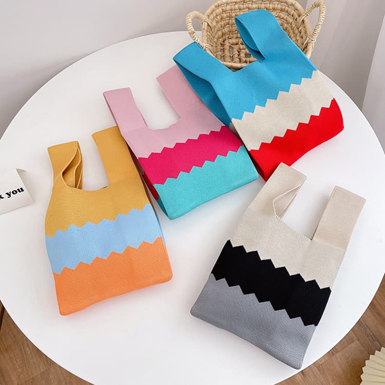 A Cute Girl Style Rainbow Bag Knitted Bag Large Capacity Tote Bag Student Vacant Bag Fashionable Wool Bag Girl's Bag