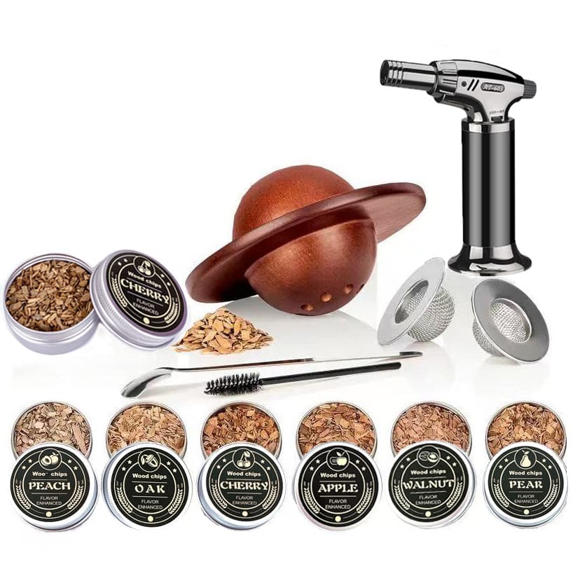 Cross-border Hot-selling Cocktail Smoker Wooden Tray Whiskey Smoking Kit Gift Wooden Flavor Enhancer Bartender Wooden Lid
