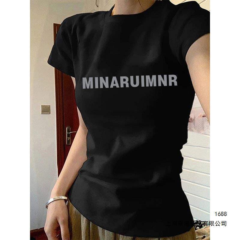 American retro black right shoulder short-sleeved T-shirt for women in summer hot girl slimming design niche top T-shirt