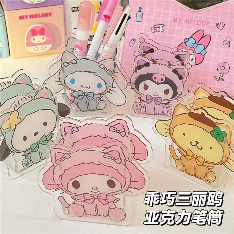 Carefully Selected Sanrio Pencil Holder Creative Cartoon Acrylic Children Student Stationery Storage Transparent Multifunctional Decoration