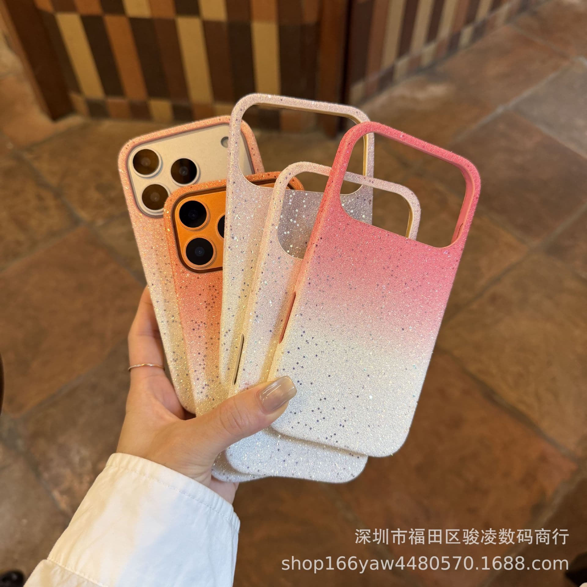 Glitter Gradient Leather Texture Case for Apple iPhone 17 Pro Max, iPhone 16, 3-Pack, 15, Ultra-Thin 14, Women